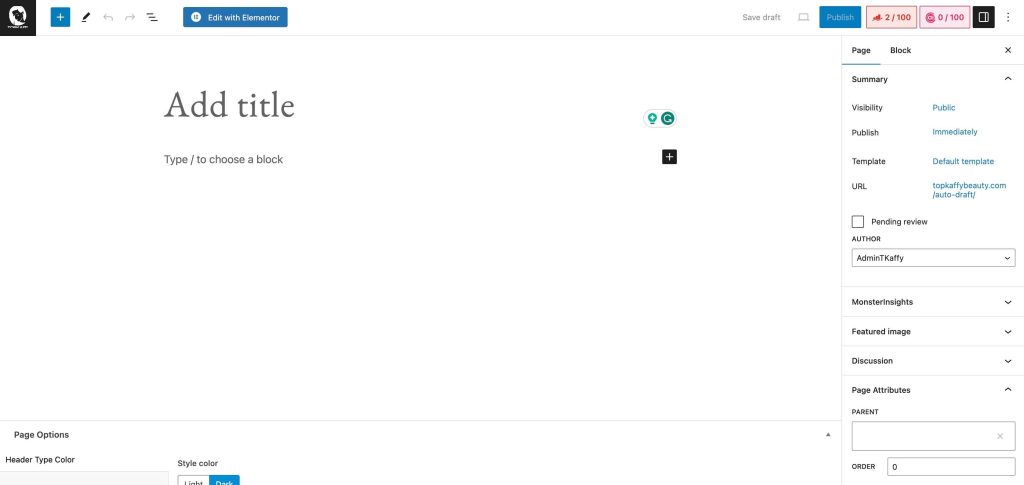 wordpress page editor