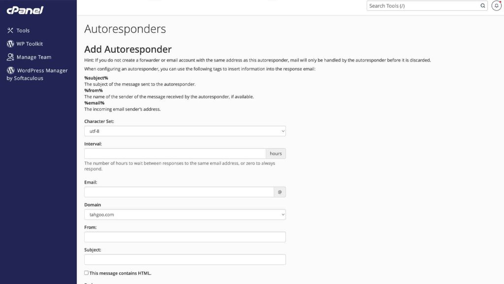 cPanel autoresponders