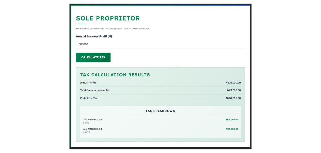 Nigeria tax calculator personal income tax bands 2025 PAYE breakdown chart