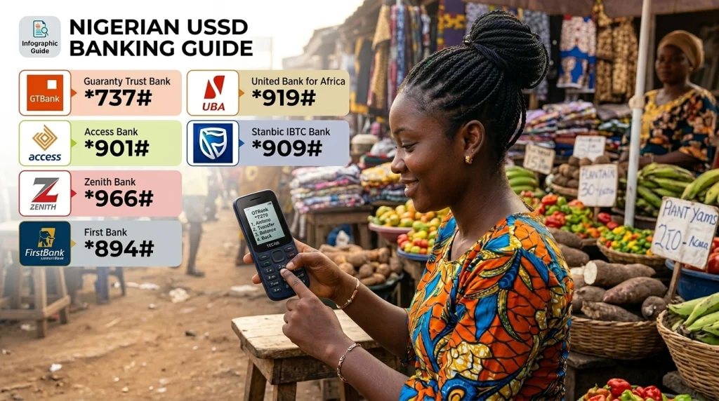 Nigerian bank USSD codes used on a mobile phone in Lagos
