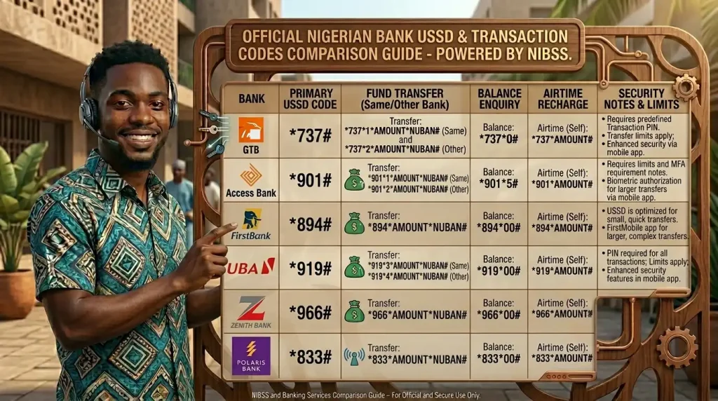 Updated Nigerian bank USSD codes comparison table
