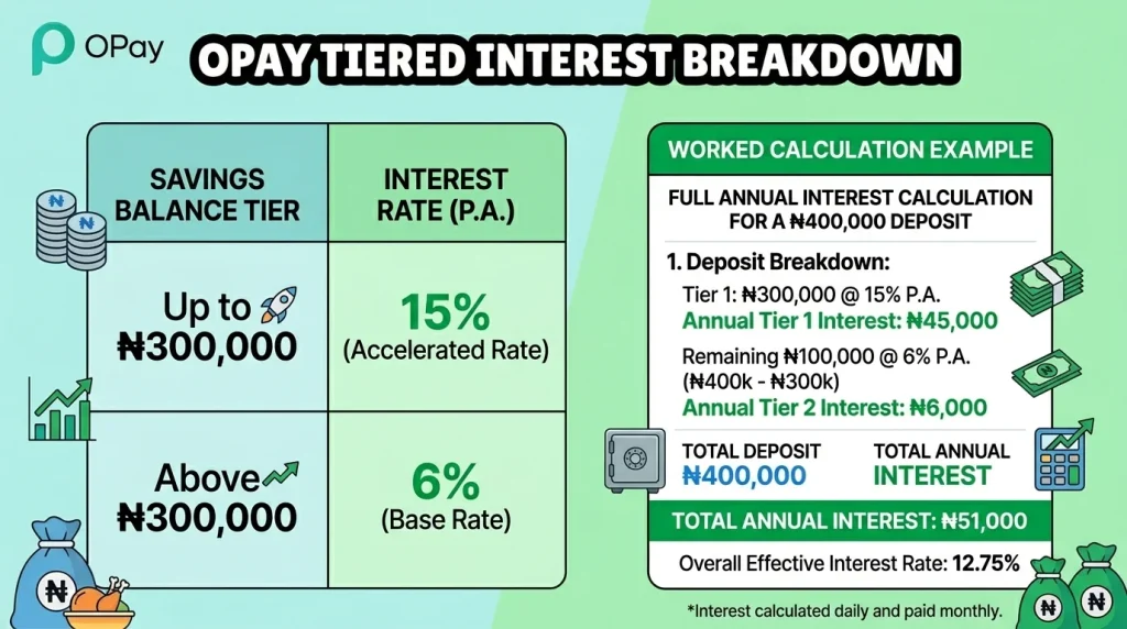 OPay SafeBox interest rate Nigeria tiered structure explained in naira
